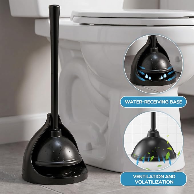 Reallnaive 2 Pack Toilet Plunger with Holder, Commercial Grade Heavy-Duty Plunger Set with Storage Base, Professional Bathroom Maintenance Tool