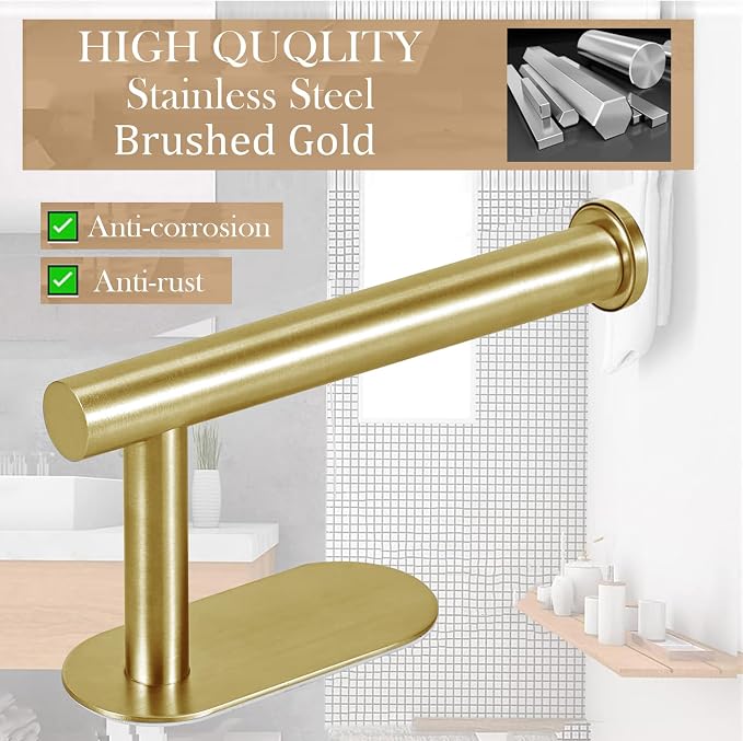 JOPOFI Self Adhesive Toilet Paper Holder - Brushed Gold（2 Pcs） | Toilet Paper Holder Wall Mount for Bathroom,Stainless Steel Command Strip Toilet Paper Roll Holder Stick On Wall,No Drilling
