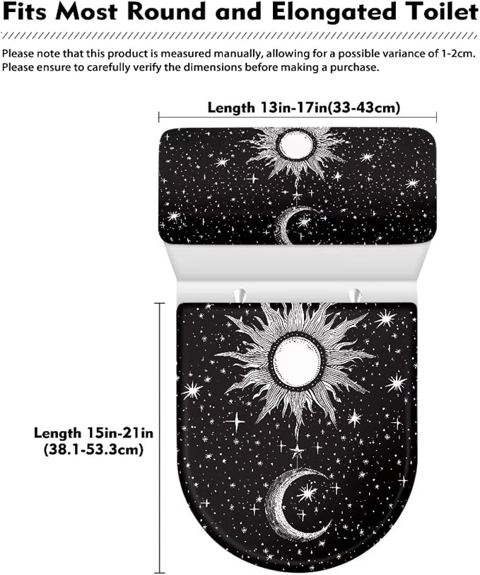 Toilet Lid Covers for Bathroom Set Gothic Toilet Seat Lid Cover Sun Moon Pattern, Washable Bathroom Decor