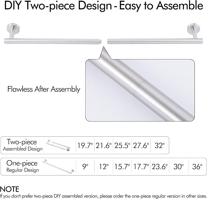 KES 23.2-Inch Towel Bar for Bathroom, Bath Towel Rack Towel Holder Wall Mount SUS304 Stainless Steel Brushed Finish, Total Length 25.5 Inch, A2000S65B-2