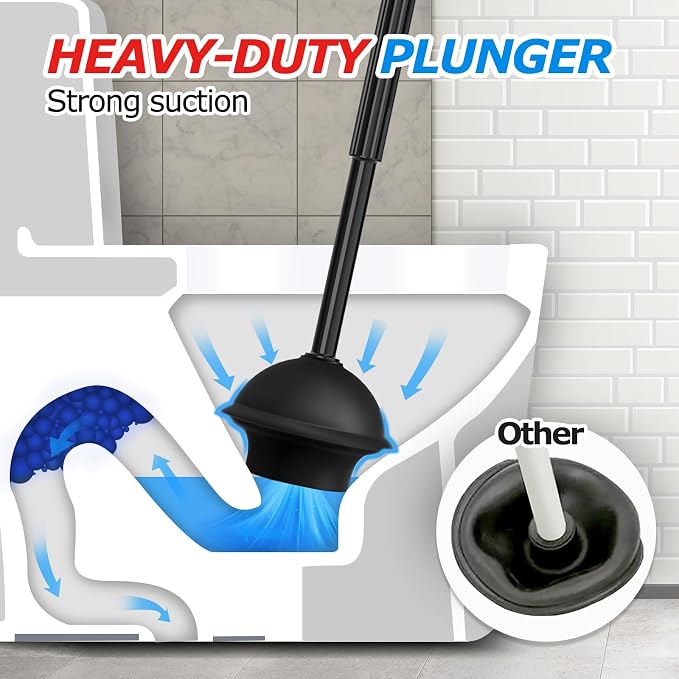 FORASTO 3in1 Toilet Plunger and Brush Set - Home Bathroom Cleaning Tools | 21" Extended, Groove Gap Brush, Heavy Duty Rubber Toilet Bowl Cleaner, Apartment Must Haves Bathroom Decor Accessories