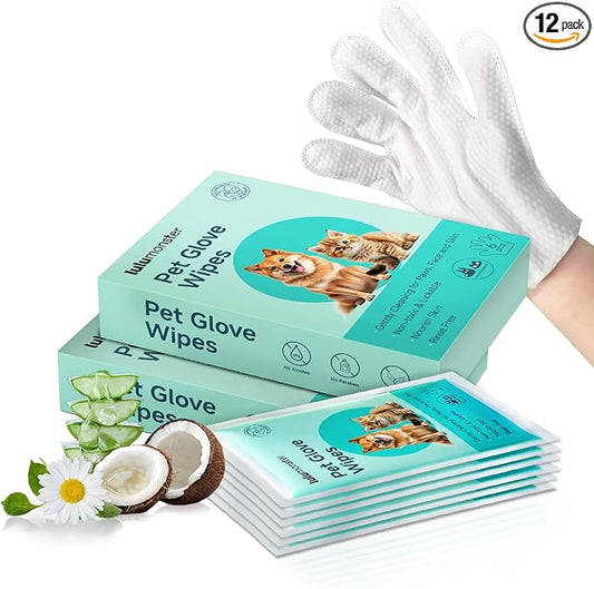 Pet Grooming Glove Wipes for Dogs & Cats – Individually Wrapped, Hypoallergenic, Rinse-Free Bathing & Deodorizing Wipes for Daily Care & Travel