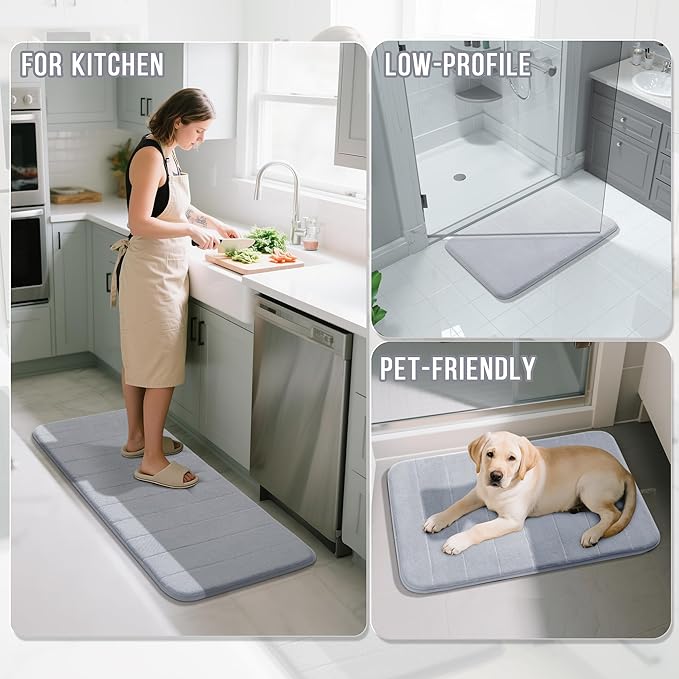 Yimobra Memory Foam Bath Mat, Super Soft Absorbent Bathroom Rug Non Slip 31.5x20 Inch, Quick Dry, Machine Washable Floor Carpet for Tub Shower, Home Decor Accessories, Silver
