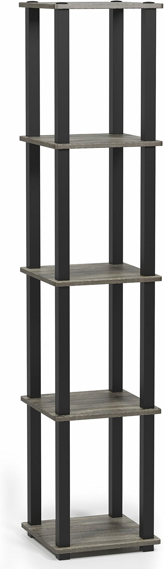 FURINNO Turn-S-Tube 5-Tier Corner Square Rack Display Shelf, French Oak Grey/Black