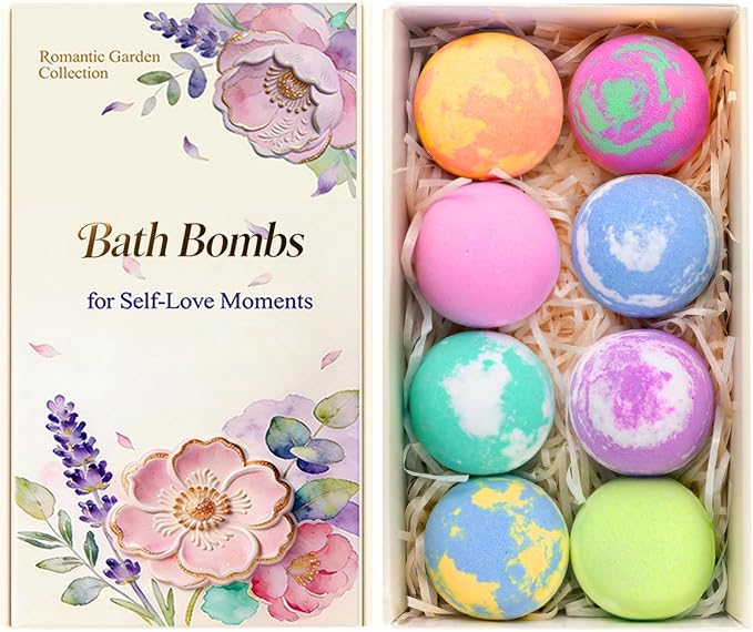 Bath Bomb Gift Set for Women, 8 Pcs Bath Bombs for Girls, Natural Bubble Bathbombs with Essential Oils, Self Care Gifts, Relaxation Spa Gift Basket,Birthday, Mothers Day Gifts for Mom, Wife,