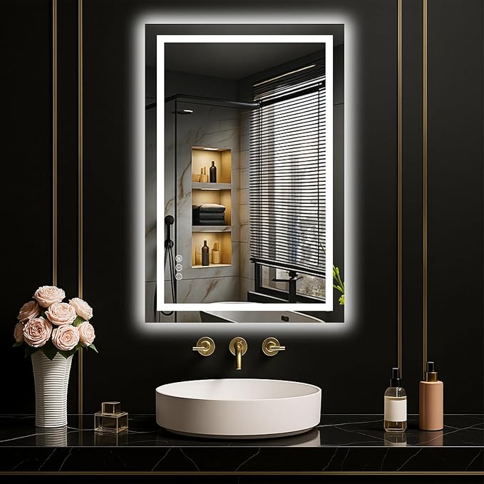 LOAAO 20"X30" LED Bathroom Mirror with Lights, UL Listed | Anti-Fog, Dimmable, 3 Color Temperature, Backlit + Front Lit, Memory Function, Tempered Glass