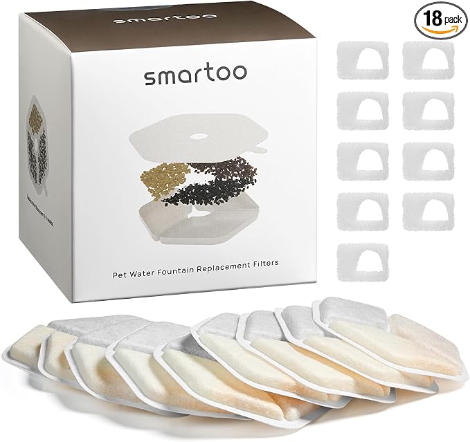 Smartoo 9 PCS Official Filters, 9 Sponges for 152oz/4.5L Cat Water Fountain | Replacement Filters for Stainless Steel Pet Water Fountain PTM-643, Easy Replace