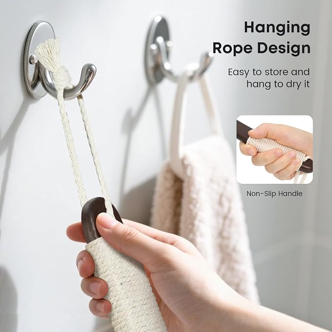 eaxun 17.3 Inches Bamboo Back Scrubber with Curved Long Handle for Shower | Exfoliating Shower Brush with Natural Boar Bristles for Men and Women, Anti-Slip Grip Back Washer for Bath or Dry Brushing