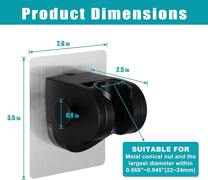 GwernKB Handheld Shower Head Holder with 2 Hanger Hooks,Strong Adhesive&Waterproof No Drilling Wall Mount Shower Bracket for RV and Kids&Elders,Install Any Height&Fix Firmly,Black
