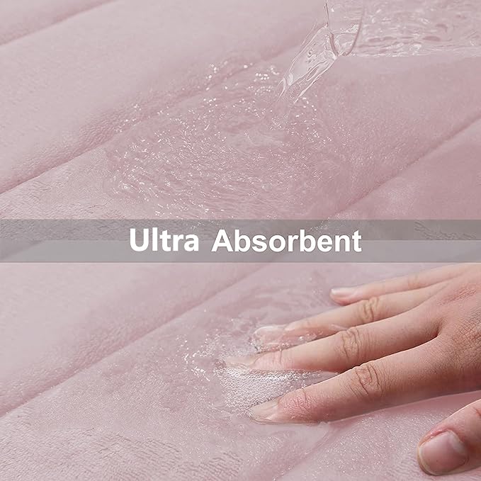 Buganda Memory Foam Bath Mat 44 x 24, Ultra Soft Absorbent Bathroom Rugs | Peach, Machine Washable Quick Dry Bath Mats for Bathroom Floor, Shower and Tub, Home Decor Accessories