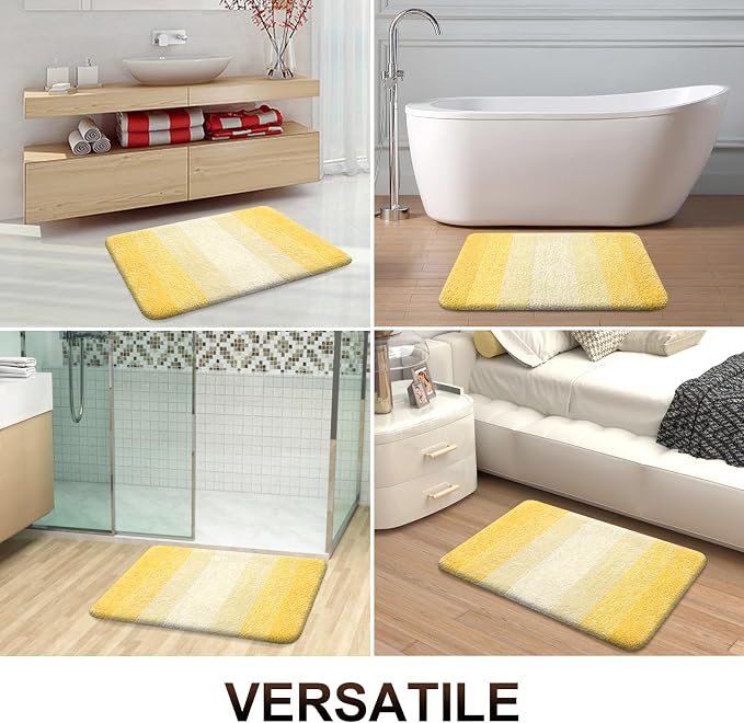 OLANLY Micorfiber Bathroom Rug Set 2 Piece, 47"x20"+24"x16" | Yellow, Soft Absorbent Bath Rug Set, Non-Slip, Machine Wash Dry, Plush Shaggy Bath Mats for Bathroom