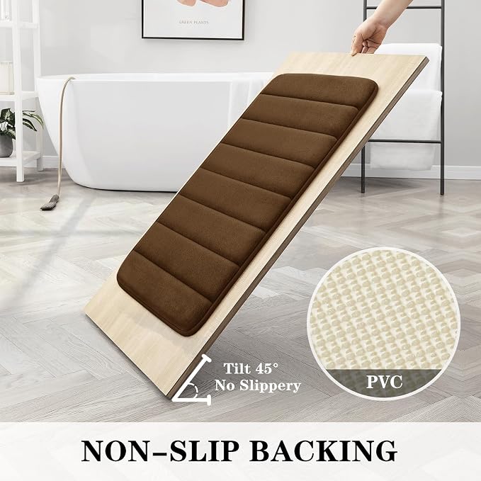 BYSURE Brown Memory Foam Bathroom Rug Set 3 Piece, Non Slip Extra Soft Absorbent Bath Mats, Machine Washable & Dry Toilet Mat Sets for Bathroom Floor | Non Slip Extra Soft Absorbent Machine Washable Toilet Bath Toilet Mat for Shower, for Bathroom