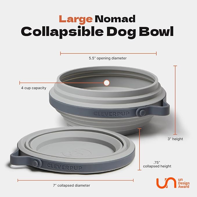Nomad Large Collapsible Travel Dog Bowl - 4 Cup BPA-Free Silicone for Medium & Large Dogs, Portable, Food & Water, Dishwasher Safe - Sand