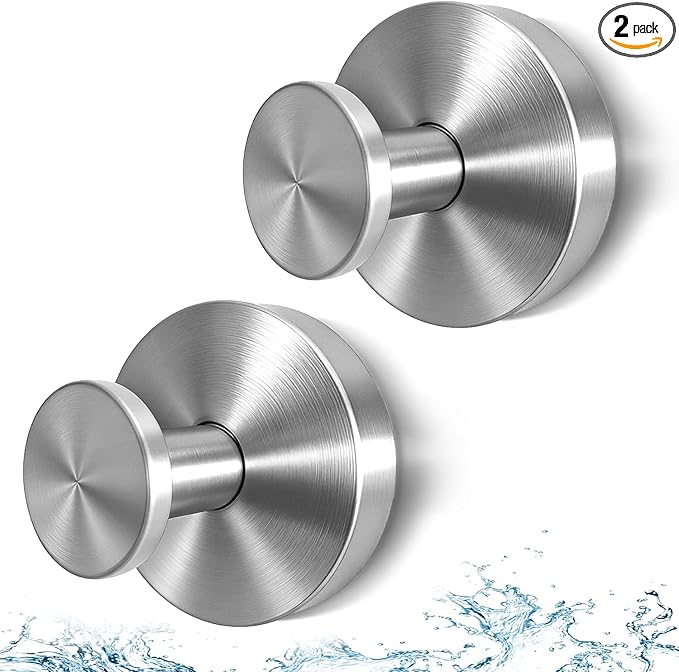 2026 Upgraded Suction Cup Hooks for Shower, Heavy Duty Vacuum Lock No Drill Stainless Steel Hooks, Rustproof Silver Bathroom Towel Hooks for Glass Door Tile & Windows, 2 Pack