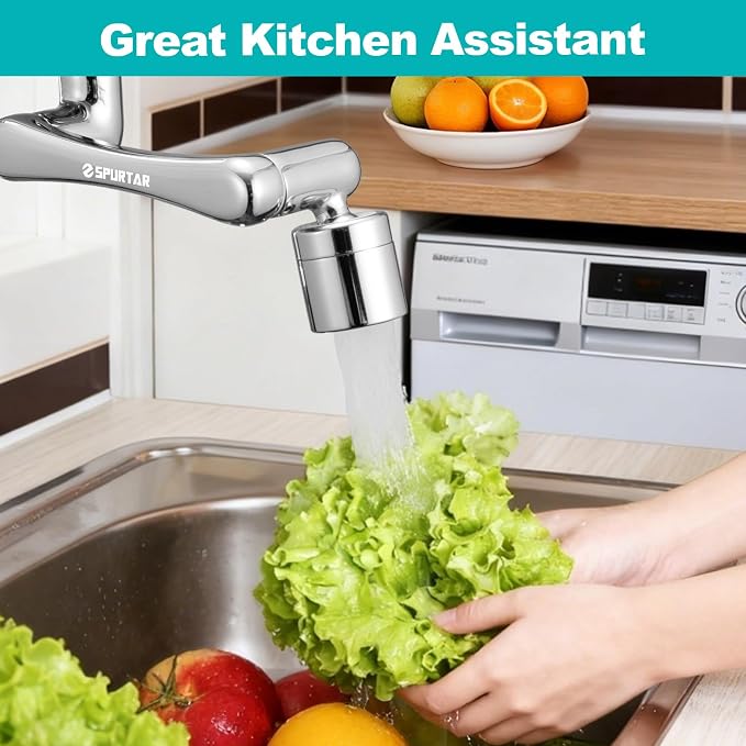 Spurtar 1440° Sink Faucet Extender, Faucet Aerator with Filter Swivel Silver Faucet Attachment, Multifunctional Rotatable Single Mode Fit for Bathroom Kitchen Tap G 1/2", 55/64",15/16"