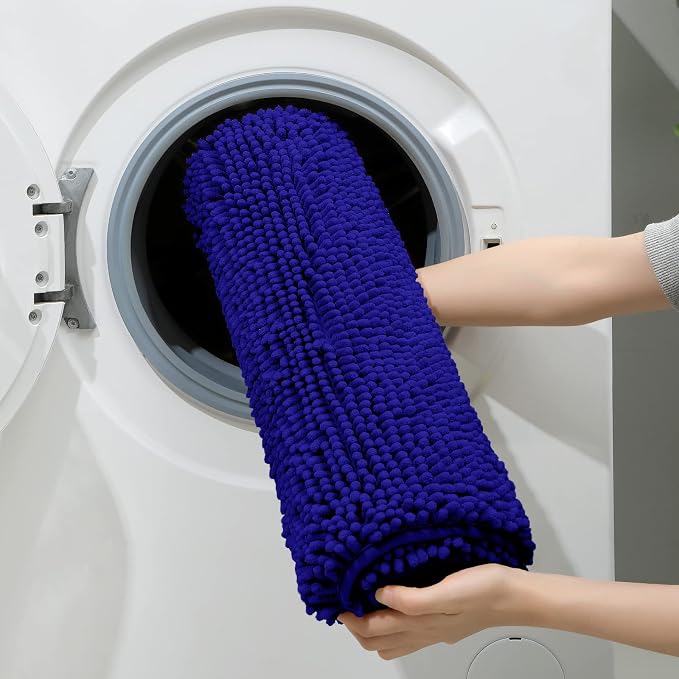 HOMEIDEAS Royal Blue Chenille Bathroom Rugs Set of 3, Non Slip Bath Mat | Super Absorbent, Soft Microfiber, Machine Washable, Stain Resistant, for Bathroom Decor