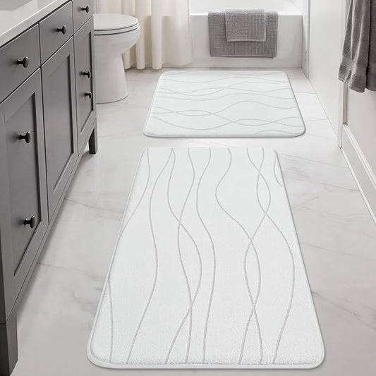 YIHOUSE Bathroom Rugs Set 2 Piece, Memory Foam Bath Mat White | 17x24& 20x32, Ultra Soft, Absorbent, Non-Slip, Machine Washable, for Bathroom, Sink and Toilet