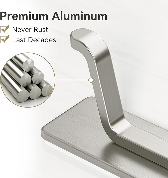 Self Adhesive Wall Hooks for Hanging: Extra Strong 13 LB, Hook for Coat, Towel in Bathrooms, Shower, Kitchen, Wall, Door Hook, Nickel Silver 6 Pack