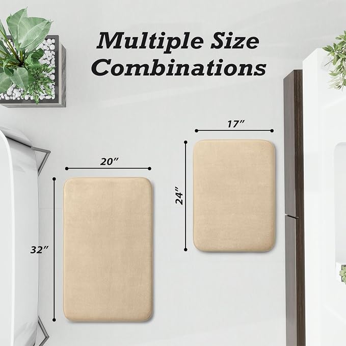 Bathroom Rugs Sets 2 Piece, Non-Slip & Quick Dry Bath Mat Set, Ultra Soft Velvet Bath Rugs for Bathroom, Toilet and Shower Floor, Light Coffee
