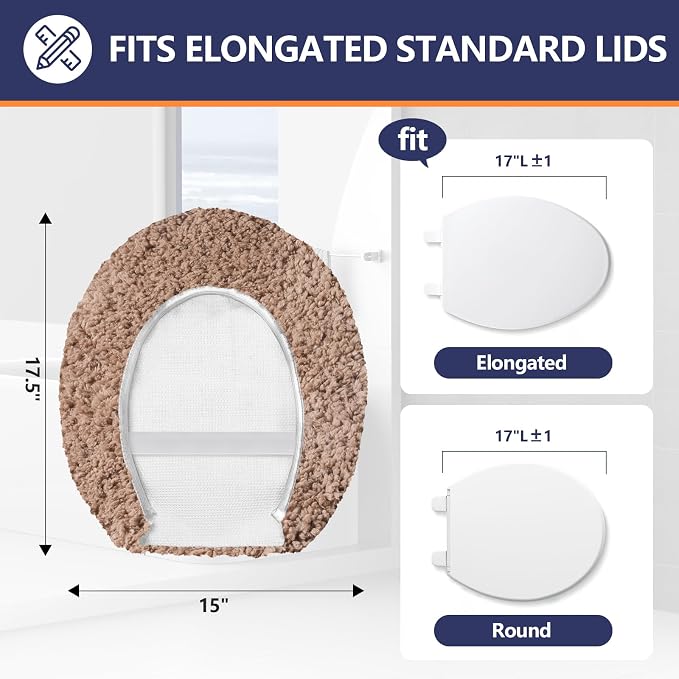 Soft Microfiber Toilet Lid Cover 17.5" x 15" Machine Washable | Solid Toilet Lid Cover Adjustable Rubber Backing Fits Only 18-19.5"L x 14-16"W Elongated Toilet Seat