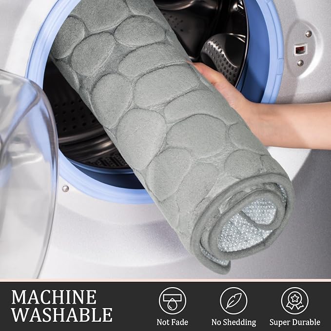 YIHOUSE Bathroom Rugs Mat Set, Memory Foam Bath Mat 2 Piece Gray | 17x24&20x32, Non Slip, Water Absorbent, Washable, Bath Mat For Bathroom, Sink and Toilet