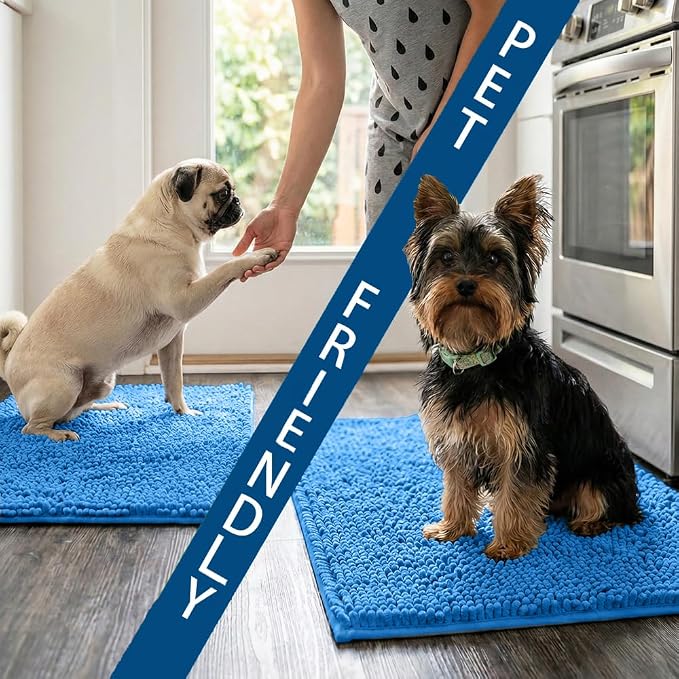 Bathroom Rugs Sets 2 Piece,Super Absorbent Chenille Bath Mats and U-Shaped Toilet Rug,Strong PVC Non Slip Backing,Microfiber Washable Dry Quickly Bath Mats for Bathroom(20"x32"+20"x20"U, Calm Blue)