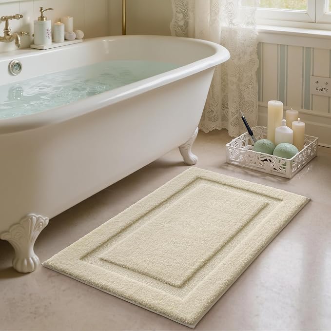 LUMI Soft Bathroom Rugs Absorbent, Non Slip Bath Mat 16X24, Ivory White | Machine Washable with Rubber Backing, Quick Dry, Premium Microfiber Carpet for Shower Floor
