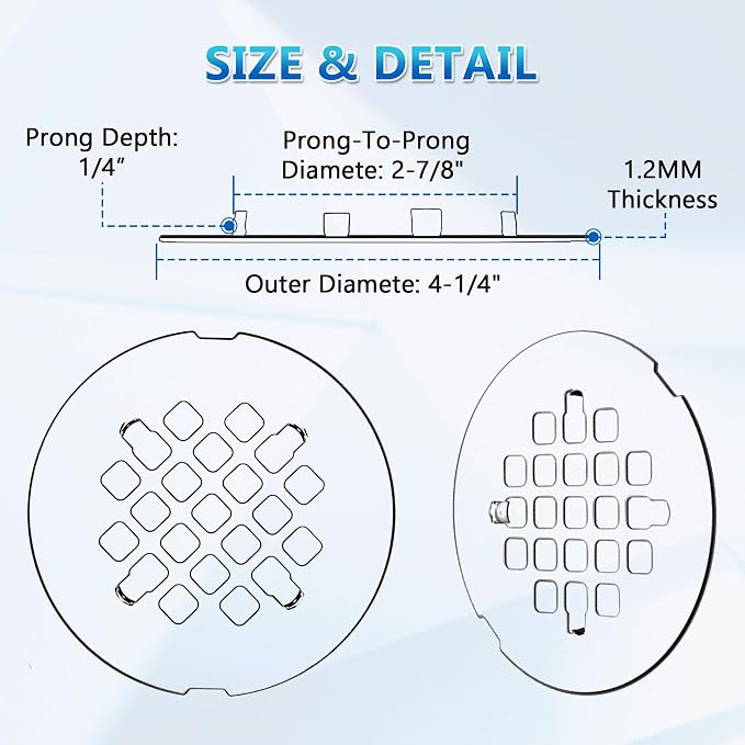 Enhon 2 Pack 4-1/4 Snap in Shower Drain Cover, Round Strainer Drain Grid, Bathroom Shower Grate Cap Replacement for Hair Catcher(Brushed Nickel,Stainless Steel)