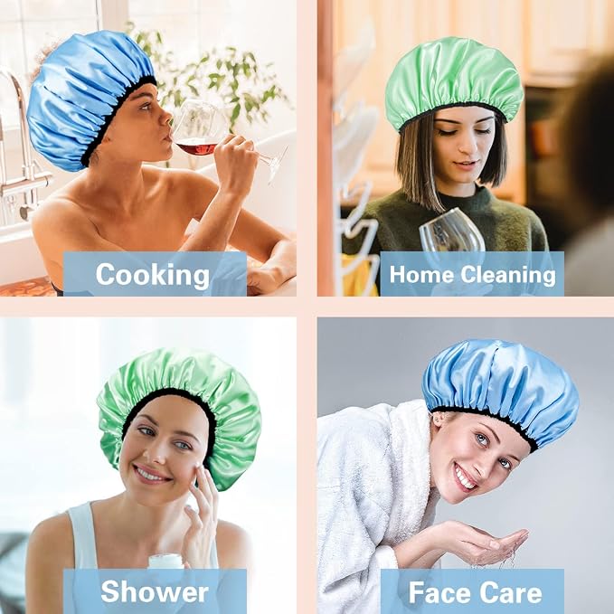 Auban Shower Cap for Women, Adjustable Reusable, Extra Large, Double-Layer Waterproof Bathing cap, Waterproof Exterior, EVA Lining, Hair Cap for All Hair Lengths, 3 Colors