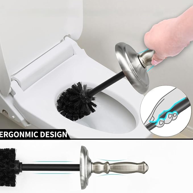 Metal Toilet Bowl Brush with Holder Premium Bathroom Cleaning Set Rustproof Hygienic Durable Elegant Finish