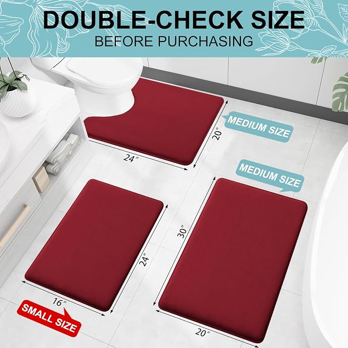 Smiry Memory Foam Bath Mat 30x20, Extra Soft and Absorbent Bathroom Rugs | Red, Quick Dry Machine Washable Non-Slip Bath Mat for Bathroom Floor, Shower and Tub