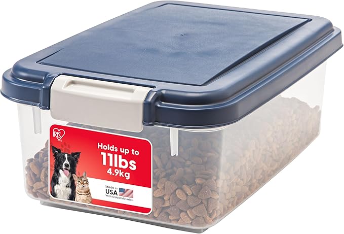 IRIS USA Dog Food Storage Container, Up to 11 lbs, Navy, Made in USA | BPA-Free, Airtight Seal, Best for Cat Food, Bird Seed, Chicken Feed, Pet Toys, Treats, Pellets
