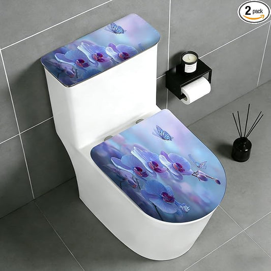 2 pack Toilet Lid Cover & Tank Lid Cover,Fits Standard & Elongated Toilet | Soft Stretchable Fabric,Machine Washable,Decorative Bathroom Protective Covers