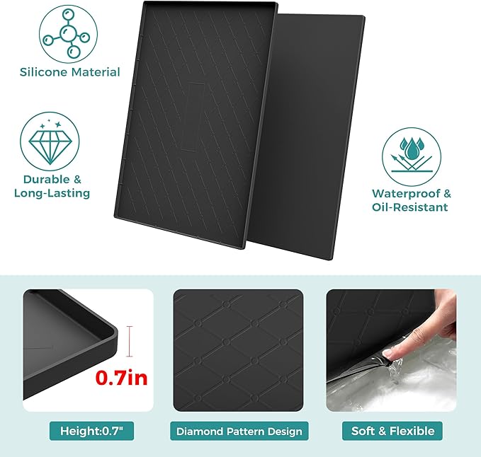 URMONA 16" x 10" Waterproof Silicone Mat in Multiple Sizes & Colors, Under Sink Mat for Kitchen & Bathroom, Pet Food Pad for Dogs & Cats, Kitchen Cabinet Liner, Multi-Purpose for Storage(Light Grey)