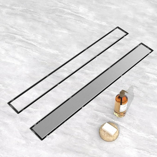 YEFU Shower Drain Nickel for Bathroom: 42 Inch Stainless Steel Linear Shower Drain – 2-in-1 Shower Floor Drain with Tile Insert Grate – Rectangle Linear Drain with Adjustable Feet & Hair Catcher