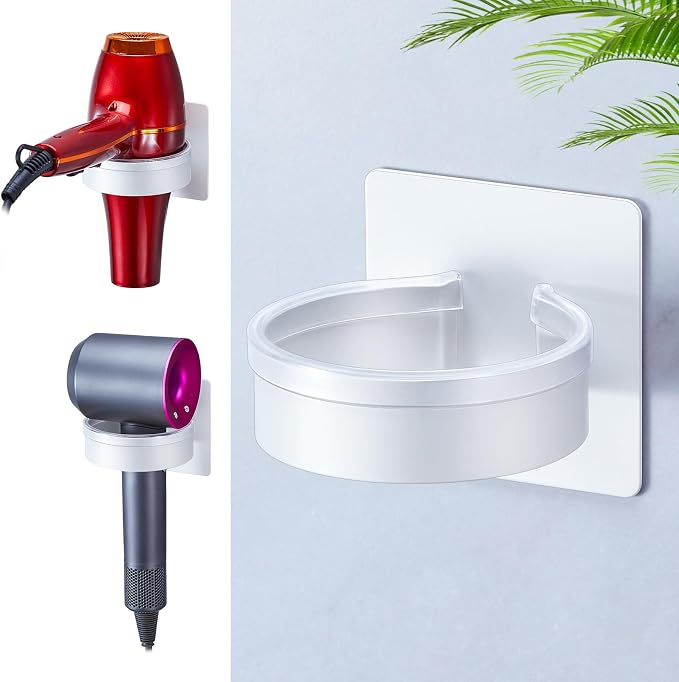 Blow Dryer Holder Wall Mounted, hairdryer holder for bathroom, Blow Dryer Organizer, hair tool organizer wall mount, Adhesive Hair Dryer Storage for Bathroom Barber Shop (White)