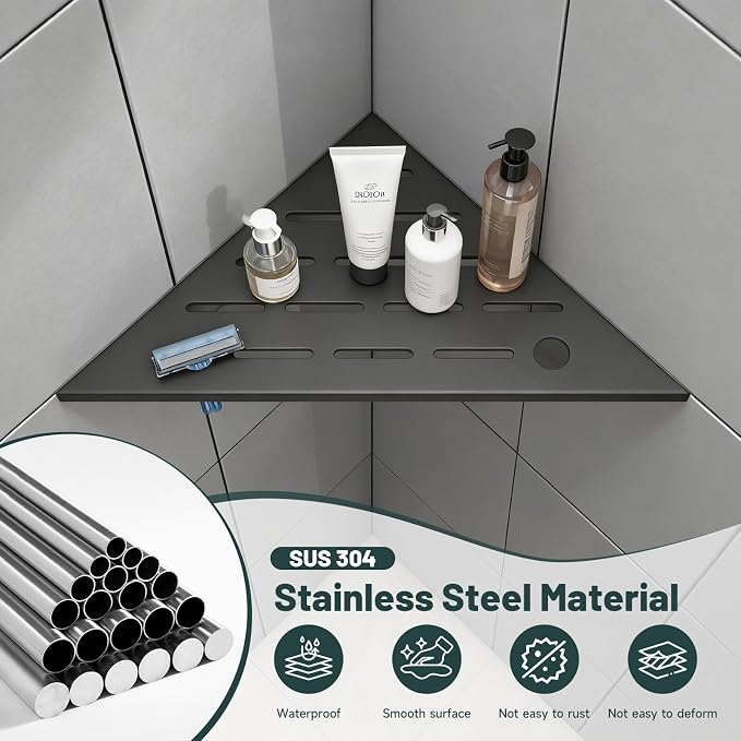 10" Corner Shower Shelf, 304 Stainless Steel Slot Design Bathroom Shower Shelf, Recessed Corner Shelves for Tiled Wall, 2 Pack, Matte Black