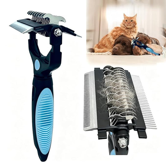 3-in-1 Pet Grooming Brush for Dogs & Cats, Stainless Steel Deshedding Detangler Undercoat Rake for Long Short Hair