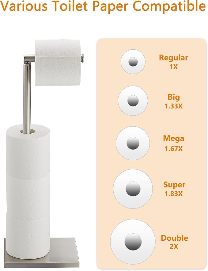 Toilet Paper Holder Stand, Free Standing Toilet Paper Roll Holder with Reserve for Bathroom, Stainless Steel DECLUTTR
