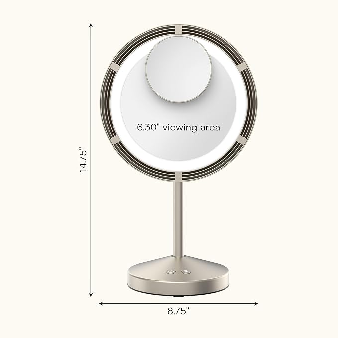 Conair Vanity Mirror with Lights, Adjustable Fan & Brightness, Round | Magnifying makeup mirror with lights for any beauty and skincare routine, tilting hinge, removable 10x magnetic spot mirror