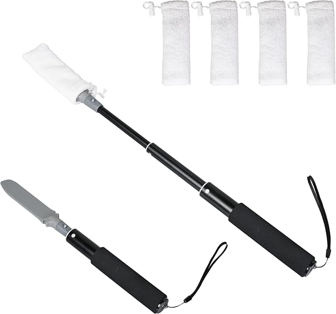 EASACE Toe Cleaning Brush, 13-32 inch Long Handle Foot Scrubber, 4 Reusable Covers, Lotion Applicator for Seniors
