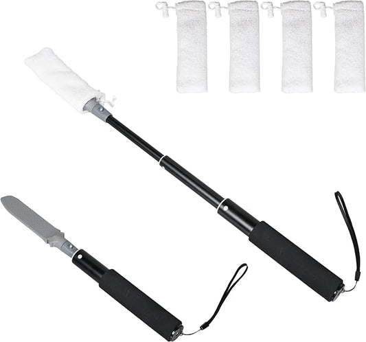EASACE Toe Cleaning Brush, 13-32 inch Long Handle Foot Scrubber, 4 Reusable Covers, Lotion Applicator for Seniors