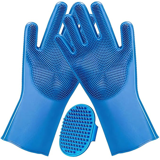 2PCS Dog Washing Gloves and Dog Bath Brush Set | Dog Shampoo Brush Scrubber for Bath, Massage and Grooming, 3000 Soft Rubber Bristles, Adjustable Handle Shower Brush for Pet