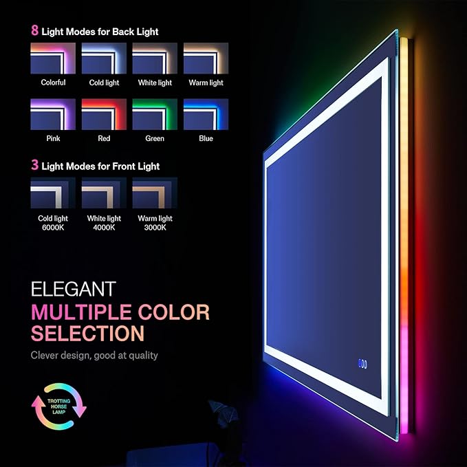 LOAAO 32"X36" RGB LED Bathroom Mirror with Lights, UL Listed | Anti-Fog, Dimmable, RGB Backlit + Front Lighted, Memory Function, Tempered Glass