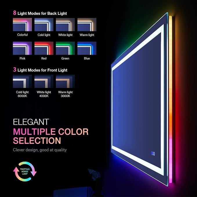 LOAAO 24"X30" RGB LED Bathroom Mirror with Lights, UL Listed | Anti-Fog, Dimmable, RGB Backlit + Front Lighted, Memory Function, Tempered Glass, UL Listed