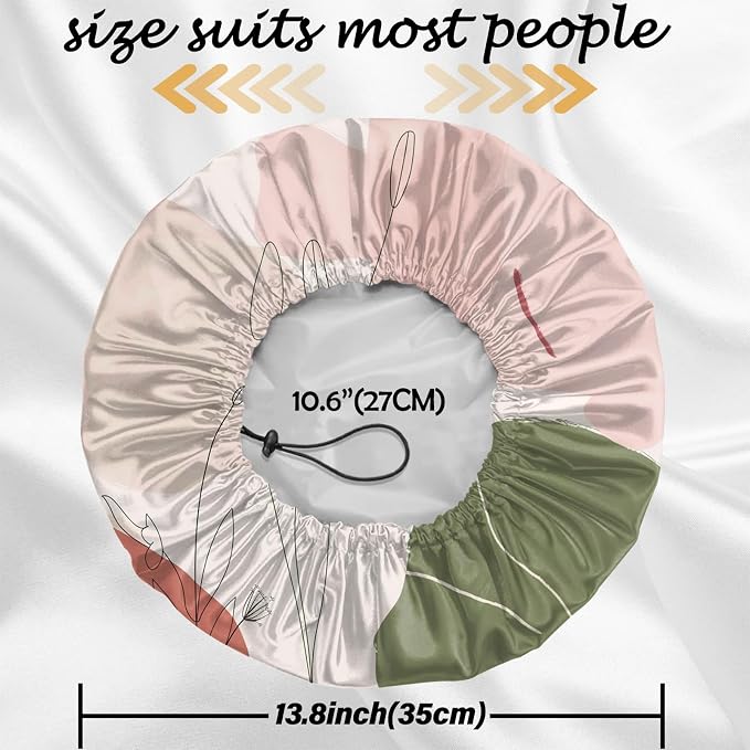 2 PCS Shower Cap Reusable Waterproof Double Layers Hair Caps Shower Bath Adjustable Elastic Hat for Women Girls Cute Aesthetic-Color Block Sunflower