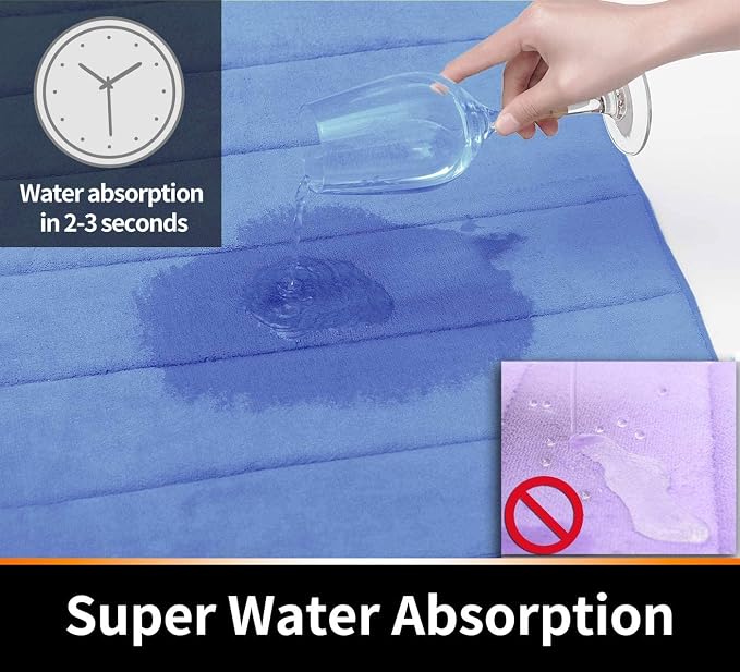 Yimobra Memory Foam Bath Mat, Super Soft Absorbent Bathroom Rug Non Slip, Quick Dry, Machine Washable Floor Carpet for Tub Shower, Home Decor Accessories, 24x17, Blue