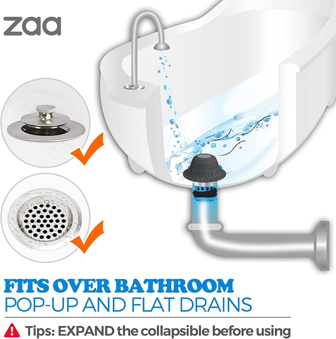 Shower Drain Hair Catcher Bathtub Drain Strainer Sink Drain Protector | Collapsible Pop-Up Drain Hair Catcher, Traps Hair & Prevents Clogs, Bathroom Fixture Accessories, Black, 2-Pack