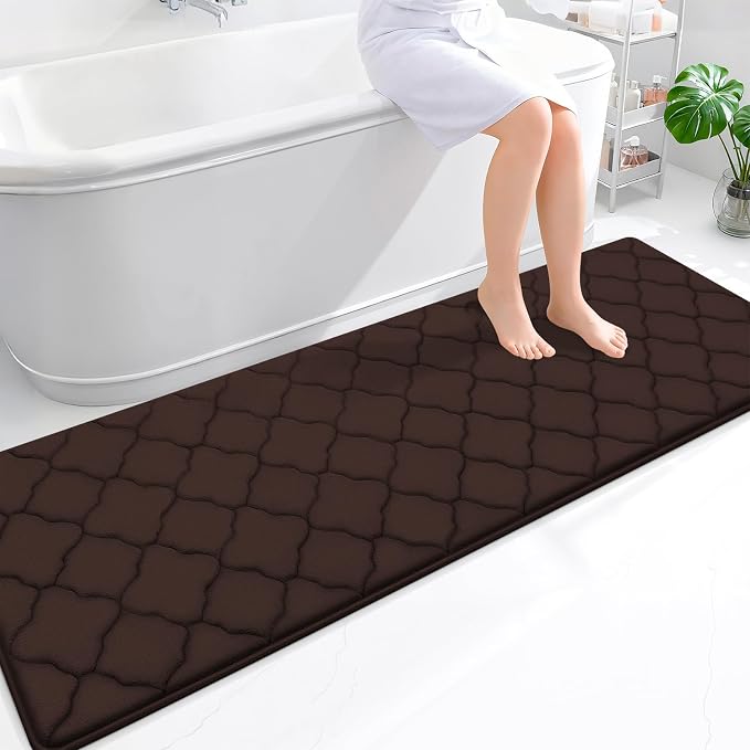OLANLY Memory Foam Bath Mat Rug 70x24, Ultra Soft Bathroom Rugs, Brown | Thick Absorbent Carpet, Non-Slip Backing, Machine Washable, for Bathroom Floor, Tub, Shower and Home Decor Accessories