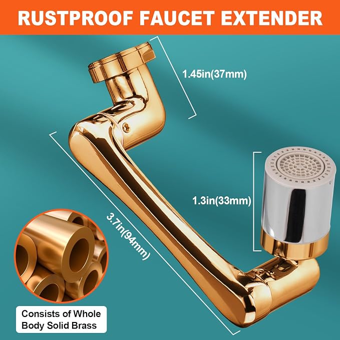 Spurtar 1440° Sink Faucet Aerator Extension Swivel Faucet Extender, 2 Sprayer Modes Rotatable Bathroom Kitchen Head Replacement Tap Attachment with Filter for G 1/2", 55/64",15/16"